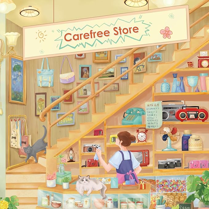 MOMIBOOK Puzzles for Adults 1000 Pieces Jigsaw Puzzles of Carefree Store, Painting Image Grocery Shop Puzzle Difficult Challenging Hard Impossible Puzzle Unique Funny Party Christmas Birthday Gifts