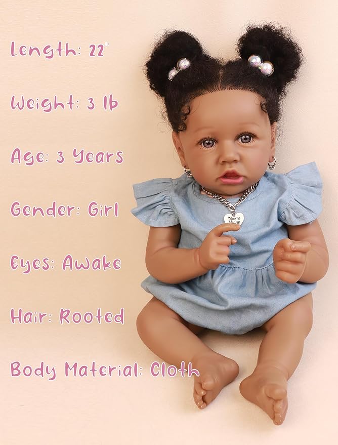 HOOMAI Lifelike Reborn Baby Dolls with Soft Body African American Realistic Girl Doll 22.8 Inch Best Birthday Gift Set