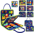 MAJAVI Busy Board Montessori Toys for 1 2 3 4 Year Old, Busy Book for Toddlers 1-3 Boys Girls Birthday Gifts, Sensory Educational Activities Travel Toys for Learning Fine Motor Skills, Blue-3 Pages