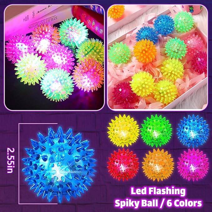 Light Up Sensory Balls - Sensory Toys for Kids with Autism Toys for Kids 3-4 5-7 8-12 Gifts for Teen Boys Girls Spiky Fidget Stress Balls Glow in The Dark Novelty Noisemaker Toys for Parties Favors