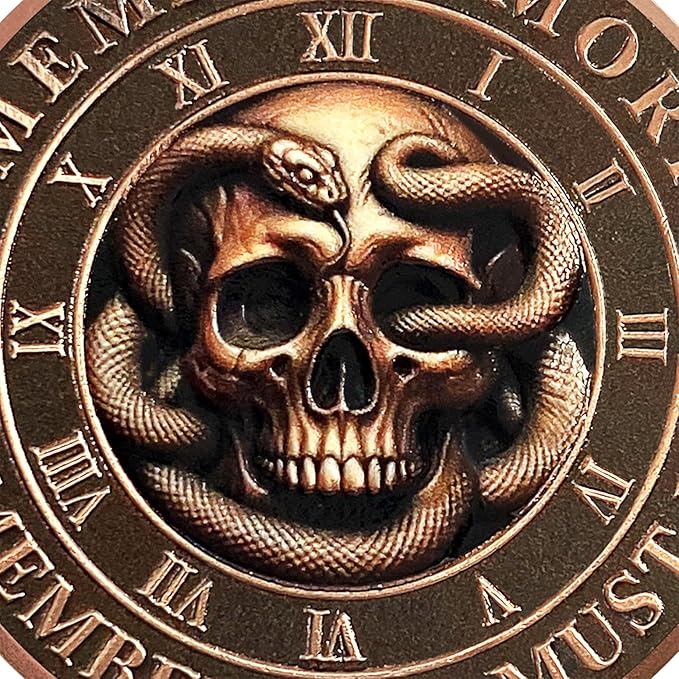 AtSKnSK Memento Mori Coin Momento Mori Coin Skull Coin Stoic Gifts Memento Mori Calendar Living Memento Mori Amor Fati Coin (Snake Tree Skeleton)