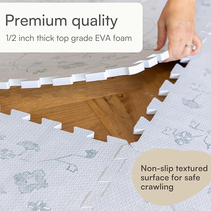 Lillefolk Baby Play Mat for Floor – 6x8ft Vintage Gray | Soft Non Toxic Premium EVA Foam Tiles for Tummy Time, Crawling & Playroom – Waterproof Interlocking Floor Mat for Babies & Toddlers (12 Tiles)