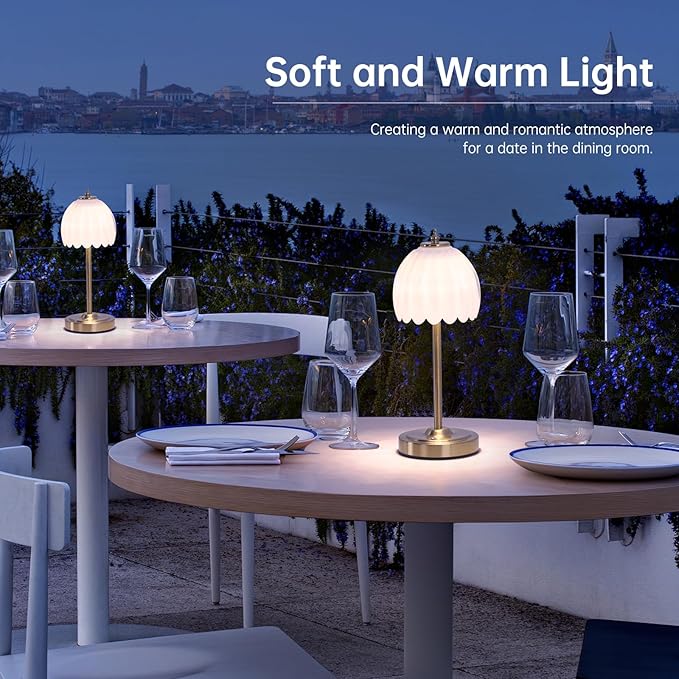 Cordless Small Table Lamp with 5000mAh Battery & Touch Control - 3 Adjustable Color Temperatures, Dimmable Rechargeable Table Lamps for Living Room, Bedroom, Desk, Nightstand (White Tulip)
