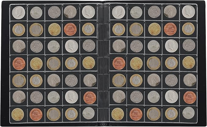350 Pockets Coin Albums - 1.2x1.4 inch Grid Blue Coin Book 10 Pages Coin Collection Holder Letter Size Coin Storage Book 3.0x3.5 cm Pocket CS0235BL