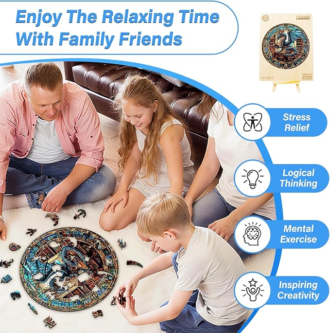 WOODBESTS Wooden Puzzles for Adults (505 Piece, XL, 17.3"x17.3") Dragon's Library Wood Puzzle Adult, Unique Wooden Animal Jigsaw Puzzles, Family Game and Birthday Gifts for Friend