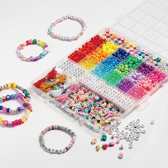 Ybxjges Bracelet Making Kit, 1000 Pcs Beads for Friendship Bracelet Kit with Pony, Polymer Clay, Letter Beads for Jewelry Making DIY Crafts Girts for Girls Age 6-12