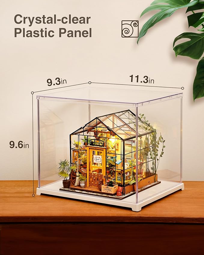 Rolife Dust Cover for Miniature House Building Sets Dsplay Case, Stackable Acrylic Display Box for Collectibles Storage Box with Door Dustproof Prevention (10.6x8.6x8.5inch)
