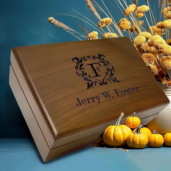Personalized Keepsake Box | Walnut Wooden Memory Box Gift for Anniversary, Wedding, Valentine, Birthday, Baby Shower, Groomsman | Handmade Keepsake Storage Organizer | Engraved Name Box