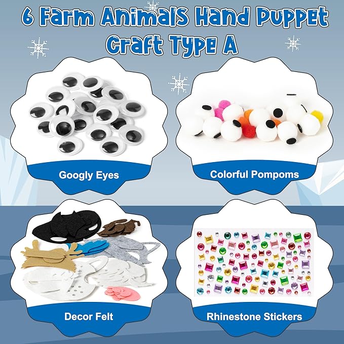 WATINC 6Pcs Hand Puppet Making Kit, Art Craft Felt Sock Puppet Toys, Creative DIY Make Your Own Pompoms Wiggle Googly Eyes Storytelling Role Play Party Supplies Gift for Girls Boys (Polar Animals A)