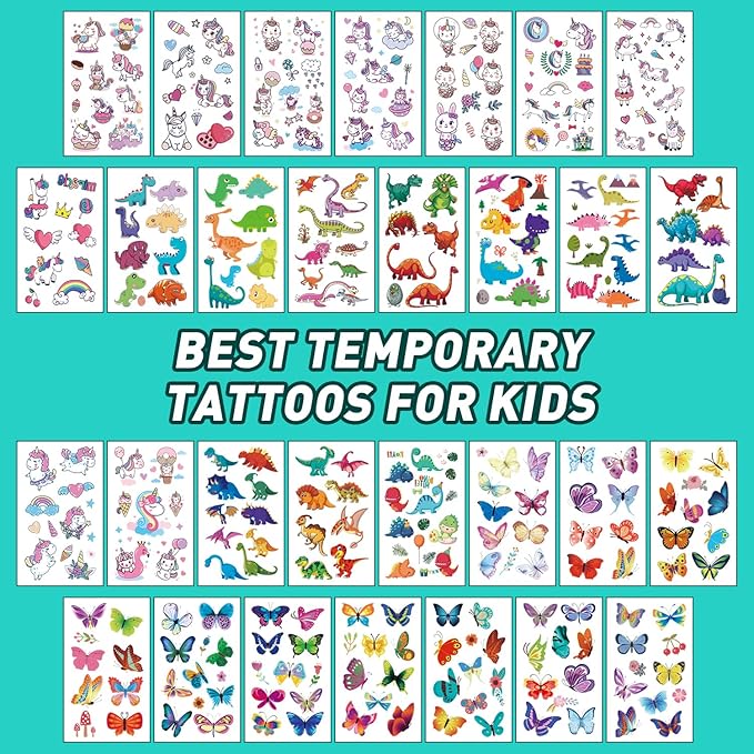 Temporary Tattoo Kids - 150 Sheets & 1700+ Patterns | Boosts Imagination/Creativity & Easy-Clean | Ideal for Party Favors, Arts & Crafts, Goodie Bags (Non-Toxic, Safe for Skin)