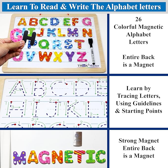 Think2Master Alphabet Whiteboard & Animal Puzzle (PreK, Kindergarten, 1st) for Families, Home School & Classrooms. Learn to Read & Write Size 14.5” x 10.5" (Animal Edition)