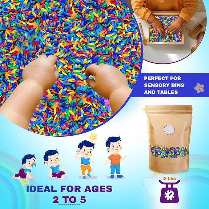 Colored Rice in Vibrant Colors, Sensory Bin Filler, Rainbow Rice for Art & Craft, Creative Learning & Color Perception, Non-Toxic, Safe for Kids & Pets, Made in The USA (2lbs) (Mix-3)