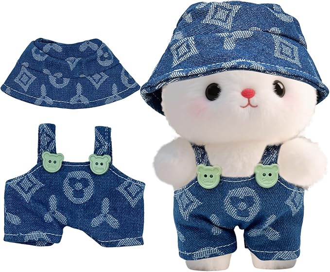 17cm Clothes Set(Only Outfit), Hat & Overalls Set for 6.7inch Doll, Cute Clothes for Dress up Unique Style, Stylish Clothes for Doll (Blue)
