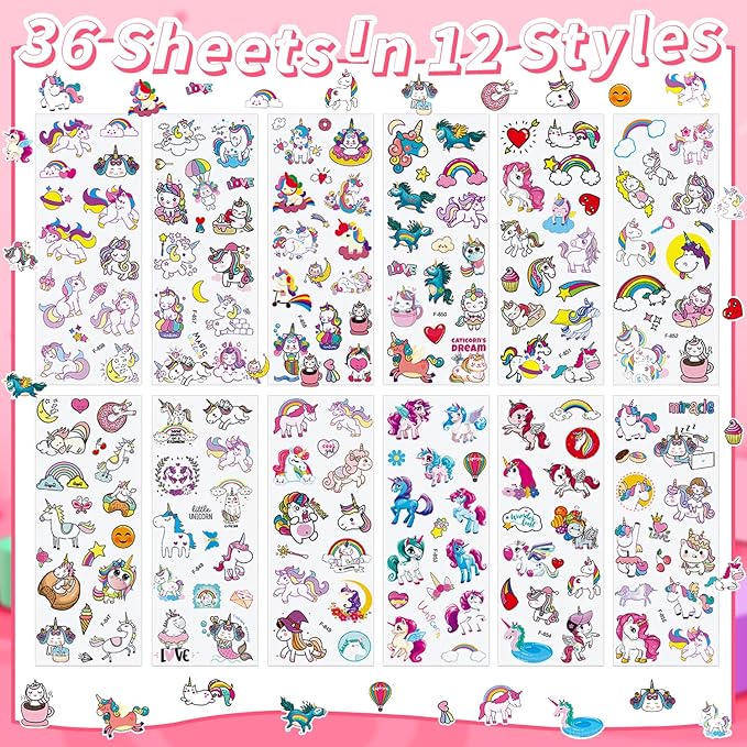 36 Sheets Unicorn Stickers for Kids - 900+ 3D Puffy Stickers Fantasy Theme | Magical, Rainbow, Stars | Reusable, Waterproof | Crafts, Journals, Party Favors