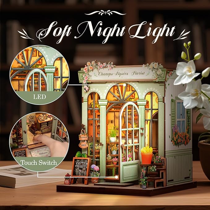 CUTEBEE Book Nook Kit - DIY Miniature House Dollhouse Kit for Adults and Teens, Booknook Tiny House Bookshelf 3D Wooden Puzzle, Gifts for Family (Champs-Élysées Florist)