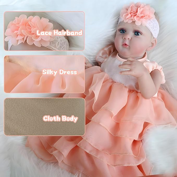 Realistic Reborn Baby Dolls-18 Inch Real Life Baby Dolls Girl Lifelike Baby Doll with Accessories for 3+ Years Old (Orange)