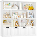 FINETONES Toy Storage Organizer, Kids Bookshelf with 4 Movable Chests and 7 Storage Cubes, Toy Chest Storage with Hidden Wheels, Toy Organizers and Toy Storage, White