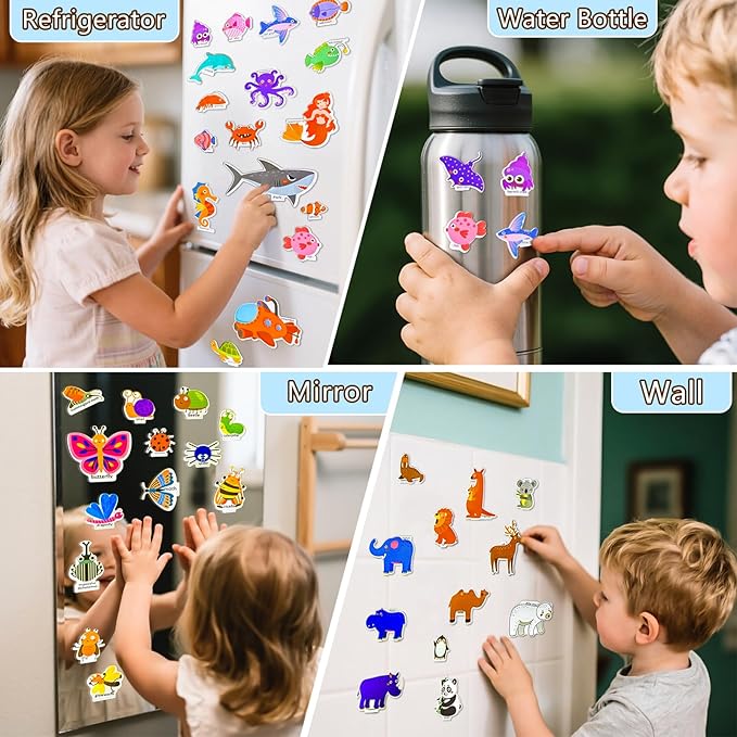 3 Pack Reusable Sticker Books for Kids, Waterproof Puffy Stickers - Match The Shape and DIY Scene, Toddler Travel Essential Quiet Time Activities Toys - Animal, Ocean and Insect (2-6 Age)