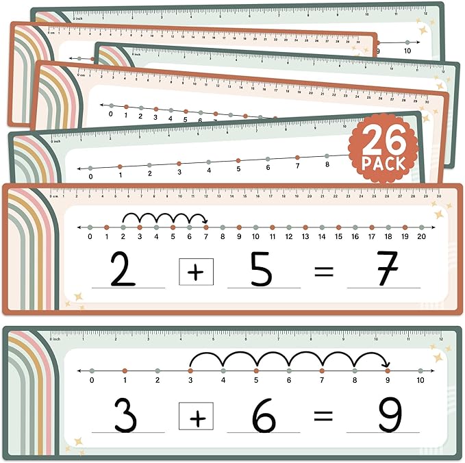 26 Pack Rainbow Boho Number Line Dry Erase Boards Cards, 14"x4" Double-Sided, Math Manipulatives for Kids-Student, Kindergarten Elementary Special Education 1st Grade Classroom Must Haves