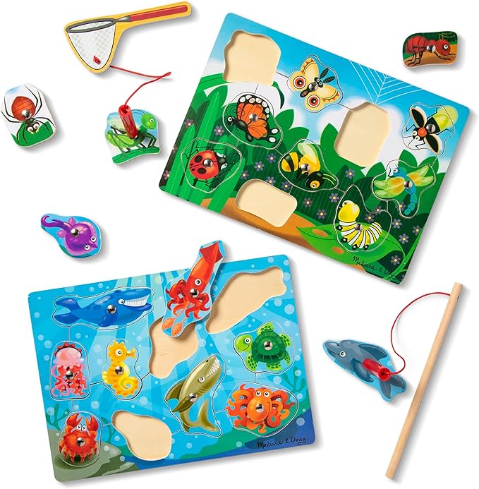 Melissa & Doug Magnetic Wooden Puzzle Game Set: Fishing and Bug Catching