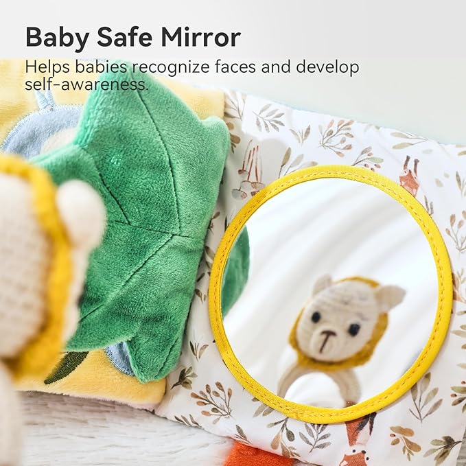 Soft Baby Book Sensory Books for Babies Newborn Infant Toys with Touch and Feel, Crinkle Pages, Mirror, Textures Early Learning Toy Gift for Tummy Time & Sensory Development