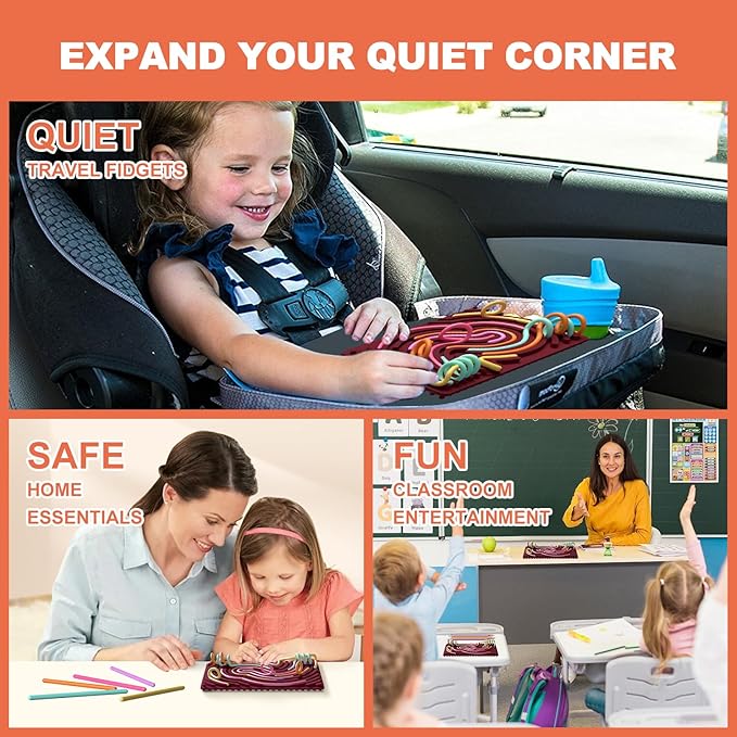 Sensory Fidget Toys for Kids,Silicone Sensory Activity Board for Stress,Soft Worry Toys for Calm Down Corner Supplies,Play Therapy ,Portable Travel Bag & 15 Strings,Simple Dimple Fidget Toys