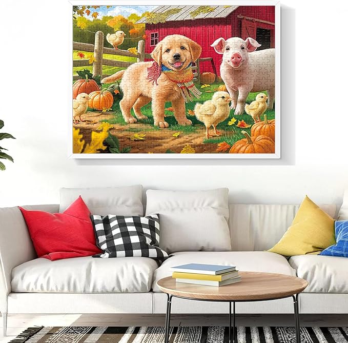 Puzzles for Adults 500 Pieces Jigsaw Puzzle Pig Dog Puzzles for Adults Teens Kids Colorful Animals Puzzle Challenging Puzzle Family Games Precision-Cut Vibrant Imagery, 20.5 x 15 in