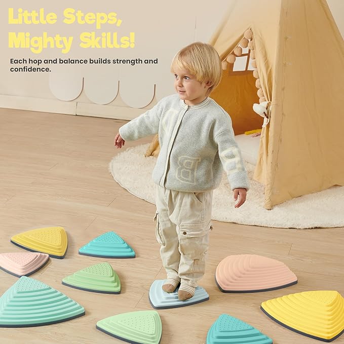 Stepping Stones – Indoor & Outdoor Obstacle Course Toys for Kids – Montessori Sensory & Motor Skill Development, Coordination & Active Play – Textured Educational Play Set
