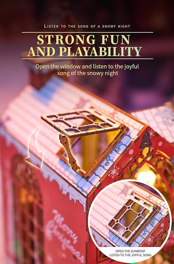 DIY Book Nook Kit,Miniature Dollhouse Kit,Booknook Bookshelf Insert Decor,3D Wooden Puzzles with LED,Easter Halloween Home Decor,Adults Teens Xmas Birthday Gifts(Song of The Snowy Night)