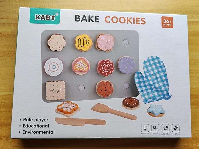 Slice and Bake Wooden Cookie Play Food Set for Kids, Kitchen Toys Food Accessories for Toddlers, Pretend Play Baking Set for 3 4 5 Years Old Girls Boys Birthday Gifts