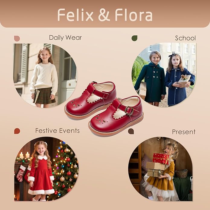 Felix & Flora Toddler Little Girl Mary Jane Dress Shoes - Ballet Flats for Girl Party School Shoes