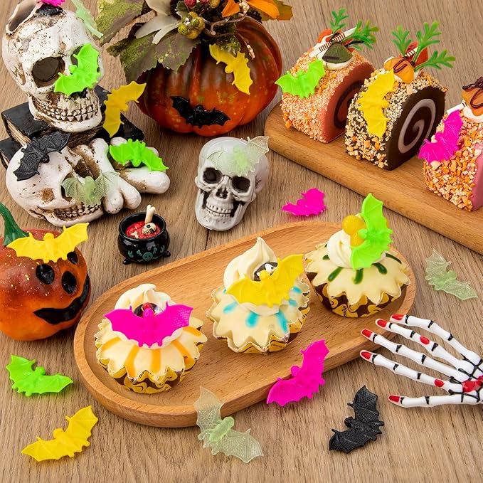 200 Pcs Plastic Bat Halloween Colorfol Mini Bats Small Luminous Bats Cute Fake Bats Creepy Scary Prank Toys for Halloween Decorations Spooky Season Decor (5 Colors)