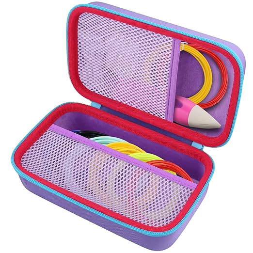 co2CREA Storage Organizer Case for 3D Printing Pen Set, Hard Case Compatible with SCRIB3D P1/Advanced, MYNT3D Super/Advanced, 3Doodler Start+/Flow/PRO and Filament Refill（Purple Case + Blue Zipper）