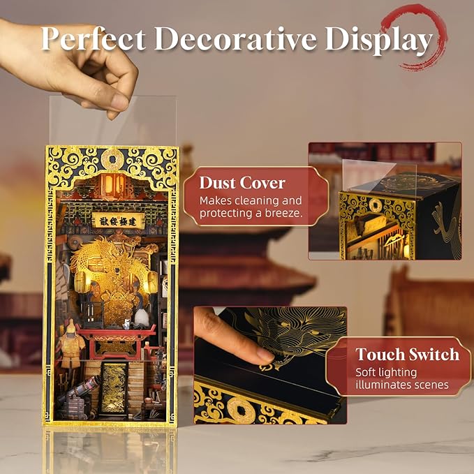 Book Nook Kit, DIY Miniature Dollhouse Booknook Kit, 3D Wooden Puzzle Bookend Bookshelf Insert Decor with LED Light for Teens and Adults (The Emperor's Study)