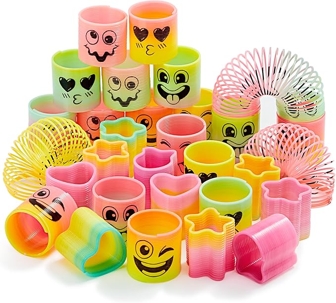 JOYIN 60 Pcs Spring Rainbow Party Favor, Mini Plastic Coil Spring Toy, Fidget Stress Coil Mini Springs Bulk Toys for Carnival Prize Birthday, Halloween Goodie Bag Stuffers