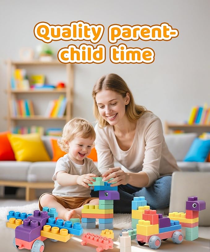 80PCS Soft Building Blocks for Toddlers 1-3， Baby Stacking Toys for Early Learning & Development ， BPA-Free Silicone Blocks for Kids，Safe, Fun, and Educational Baby Toy，Large Soft Blocks