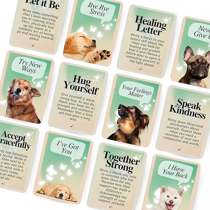 CATCHYOURDREAMS Dogs for Comfort - 50 Inspirational Affirmations and Positive Activities for Healing and Peace - Stress Relief and Mindfulness Grief Dog Bereavement Sympathy gift for Women and Men