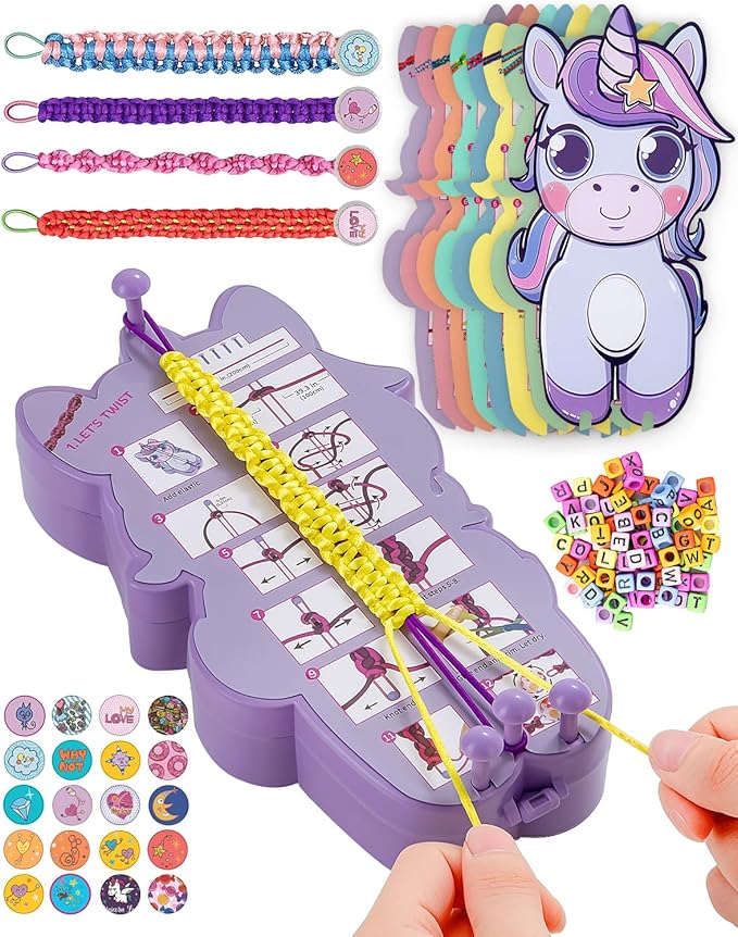AONTESS Friendship Bracelet Making Kit for Girls: Unicorn Bracelet Maker Tool with Beads, String & Tutorial Cards - DIY Jewelry Gift for Kids Ages 6 7 8 9 10 11 12, Birthday & Christmas
