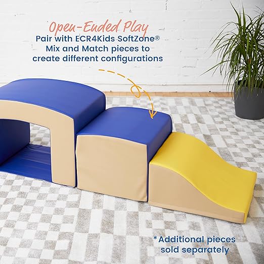ECR4Kids SoftZone Junior Mix n' Match Tunnel and Bump, Beginner Playset, French Blue, 2-Piece