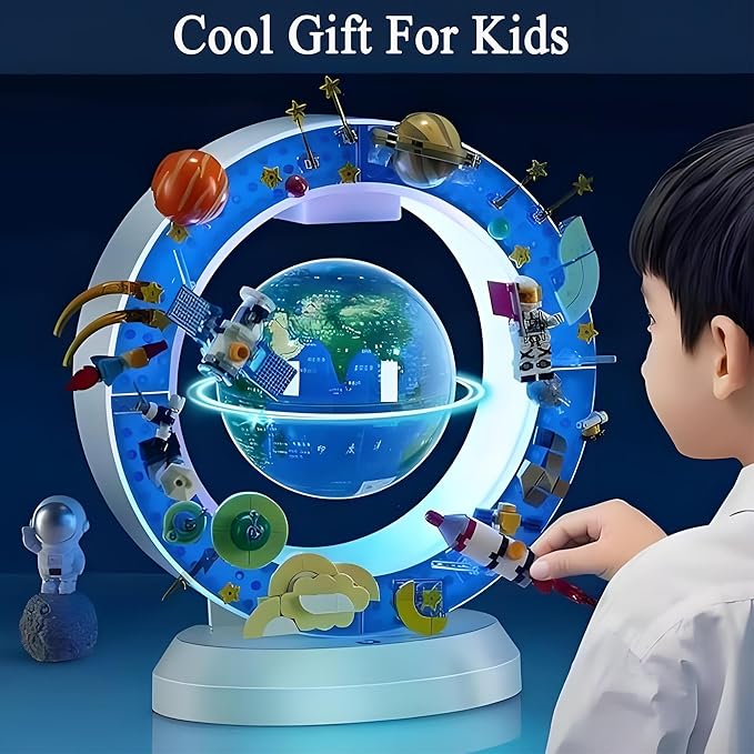 Floating Globe With Led Light-With Building Blocks For Children,Levitating Rotating 360 Degree In The Air,Cool Tech Gift For Kids, Birthday Gifts For Men,Desk Gadget Decor in Office Home