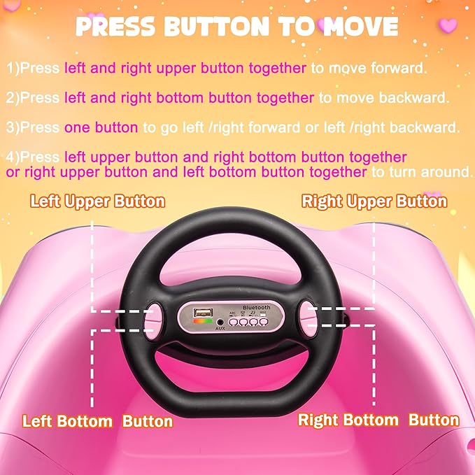 12V Dual Battery Electric Ride on Kids Bumper Car w/Remote Control,360 Degree Spin,Push Rod Rocker Horse Function,3-Speeds Babies & Toddlers Bumping Car Ride on Toy Gift for 1-4 Years Children (Pink)