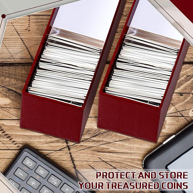 Teling 8 Pcs Coin Storage Box 2x2inch Flip Holders Collectors Coin Supplies Holders for Cents Collection Cardboard (Dark Red)