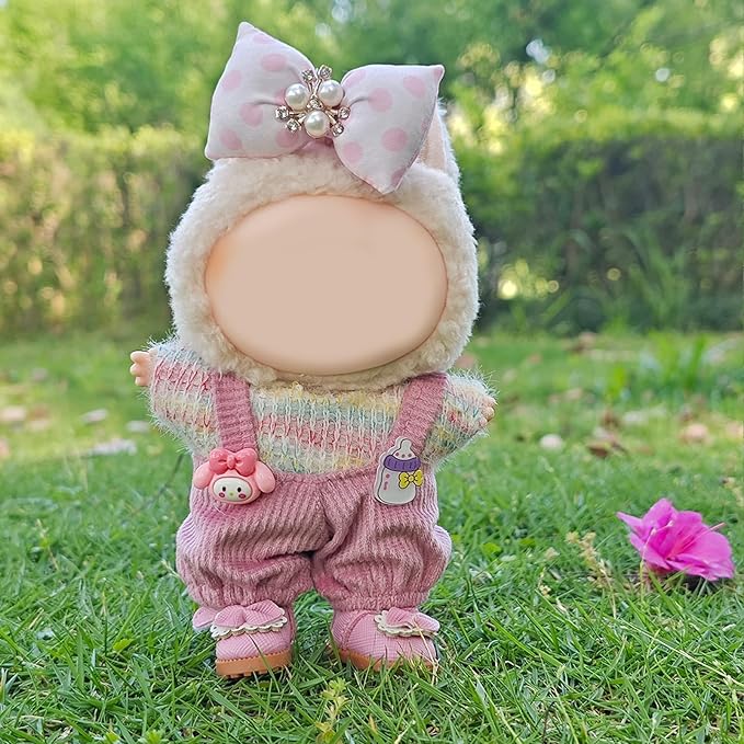 Clothes for 17cm Doll, 3 PCS Cute Pink Hair Clip & Jumpsuits Set, Dress up Outfit Exquisite Accessories for Dolls