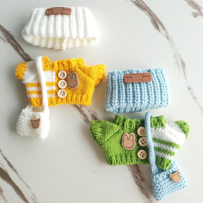 15cm & 17cm Doll Clothes Outfits Set - Premium Dress Up Bundle with Exquisite Accessories | Soft Fabric Fashion Doll Costume for 15-17cm Dolls (2set Yellow+Green)