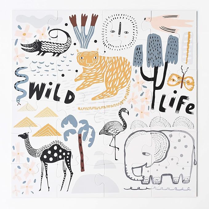 Wee Gallery Floor Puzzle, 24-Piece Jumbo Jigsaw Puzzles for Toddlers, Early Learning Activity, Cognitive and Fine Motor Skills Development, Learning Toys for Toddlers, Wild Life
