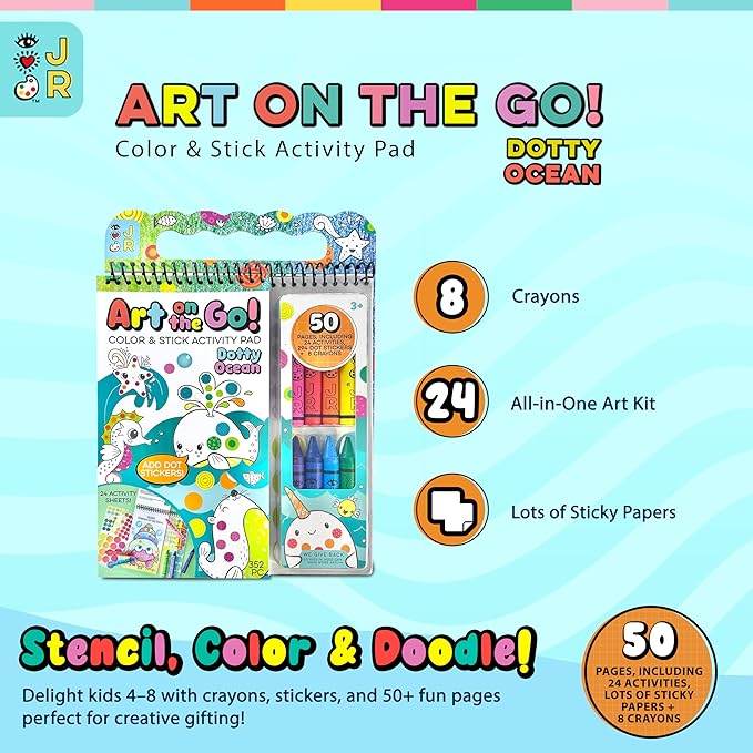 Bright Stripes Travel Art Kit for Kids Ages 3+ | Going Dotty Ocean Theme | Compact Coloring Set with Crayons, Stickers & Activity Book | Fun, Mess-Free Crafts for Toddlers and Preschoolers
