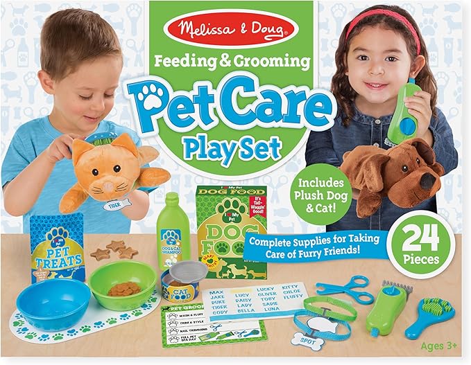 Melissa & Doug Feeding and Grooming Pet Care Play Set Pretend Play Vet Toy Veterinarian Kit for Kids