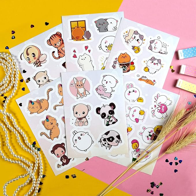 BulbaCraft Kawaii Animal Stickers - Cute Decals for Water Bottles – Cartoon Animal Stickers - Cute Japanese Kawaii Decals, Gifts for Women & Men