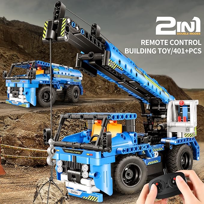 Remote Control Building Toys, 2-in-1 Technic Vehicle Building Kits for Boys Age 8-12, Construction Erector Set Crane Truck Build Model for Boys Girls