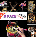 Scratch Rainbow Painting Art Paper Scratch & Sketch Art for Adults Scratch Painting Creative Gift Engraving Art&Craft Set Sketch Pad DIY Scratchboard with 4 Tools 11.7''x8.3''(Animal Series)
